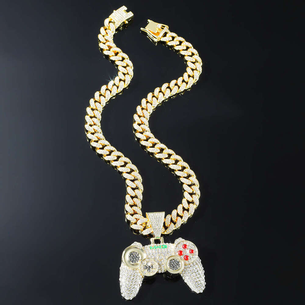 Hip Hop Alloy Full Dia Game hine Pendant Cuban Chain Necklace Nightclub Personalized Bounce Di Decoration Accessories