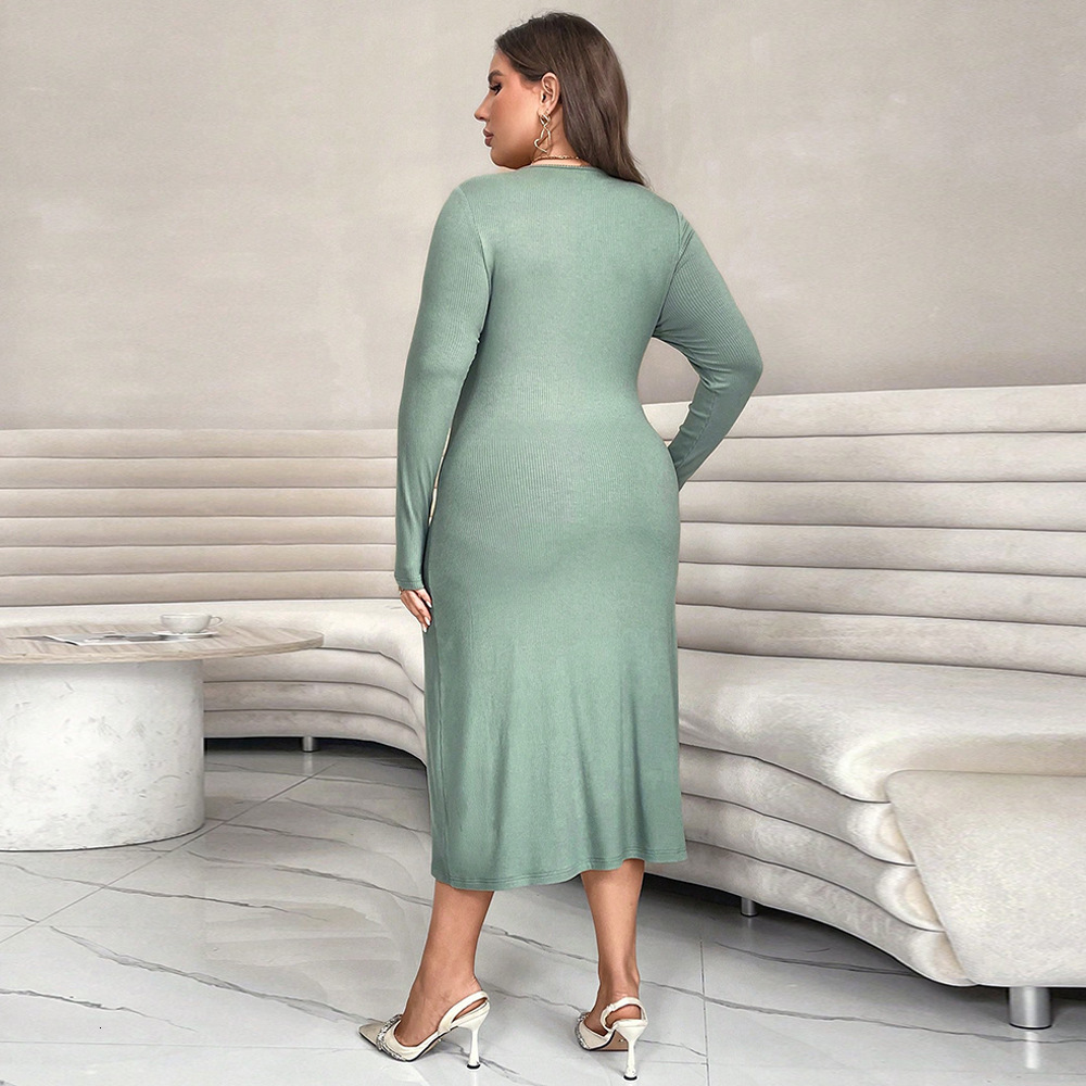 European Size Plus Womens New Long Sleeved Slim Fit Fishtail Skirt Medium Length French Style Temperament Dress