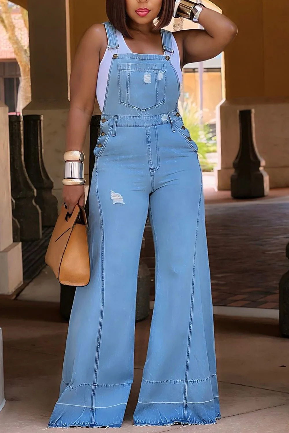 Plus Size Womens Jumpsuit Denim Pockets Overall Rompers Wide Leg Jeans Slim Streetwear Casual Fashion Jumpsuit for Womens 250515