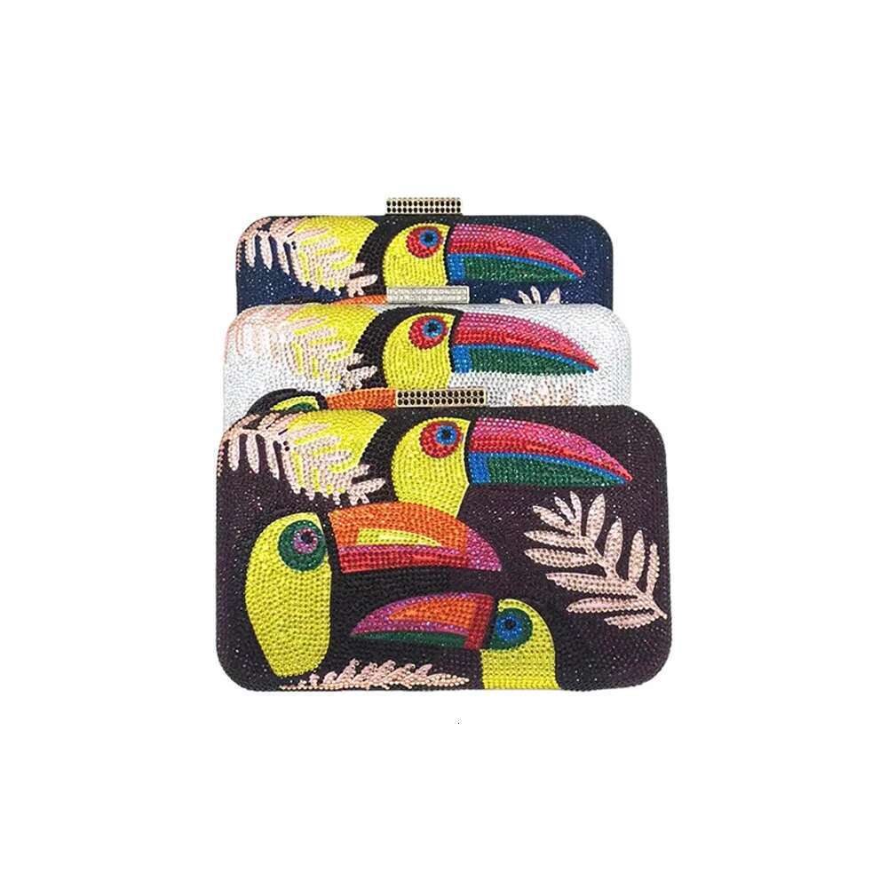 Novelty Toucan Bird Women Crystal Evening Bags Rhinestones Box Minaudiere Clutch Party Tail Handbag Dia Chain Purse