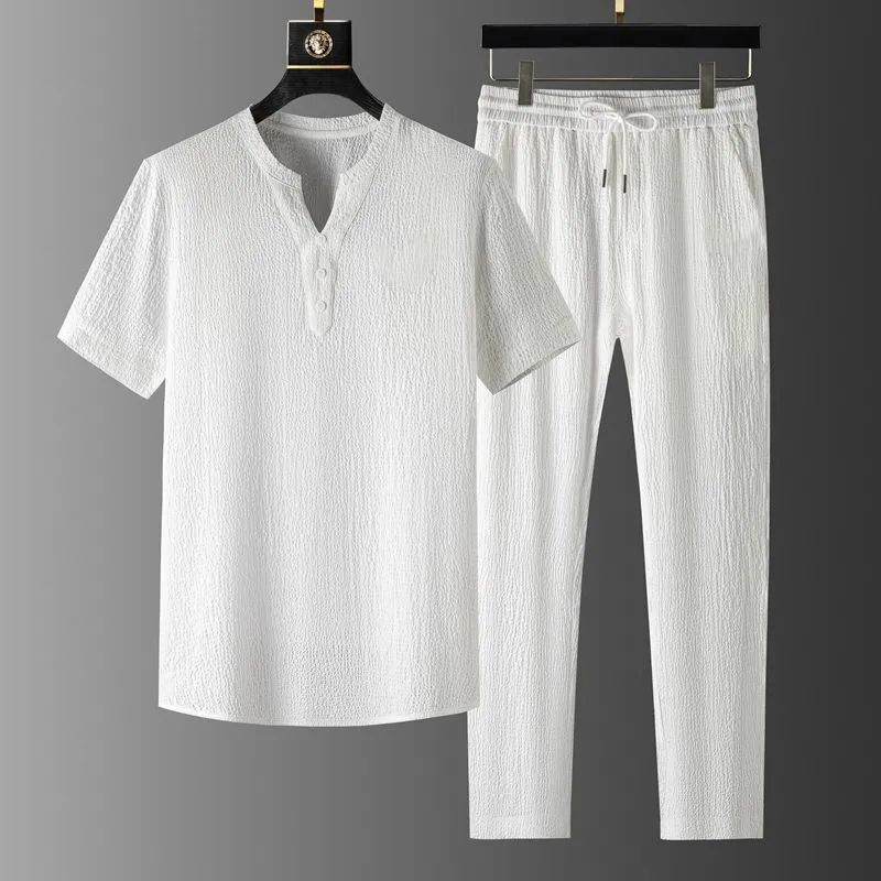 Mens Tracksuits (Shirt Trousers) Summer Fashion Men Shirt Breasted Shirts Mens High Quality Two Piece Size M-4XL Tracksuit