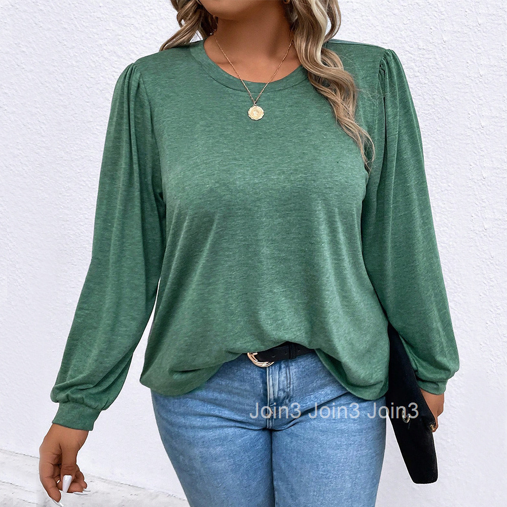 Large Size Womens Base Shirt with Long Sleeved T-shirt Fashionable and Stylish Loose and Slimming Solid Color Top