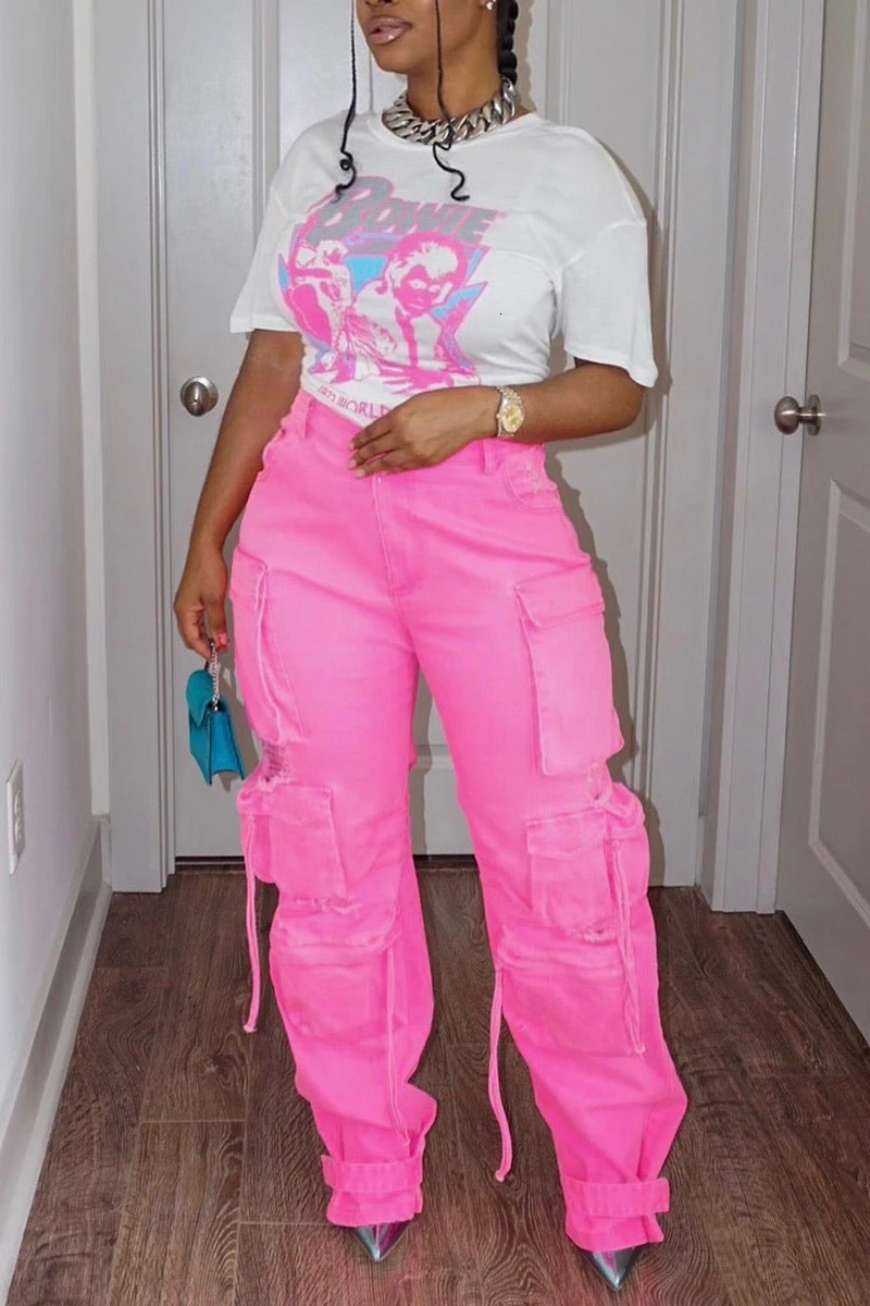 Plus Size Jeans Women Denim Pants Stretch Loose Leggings Y2K Streetwear Stylish Cargo Pants Cool Girl Fashion Bottoms 250515