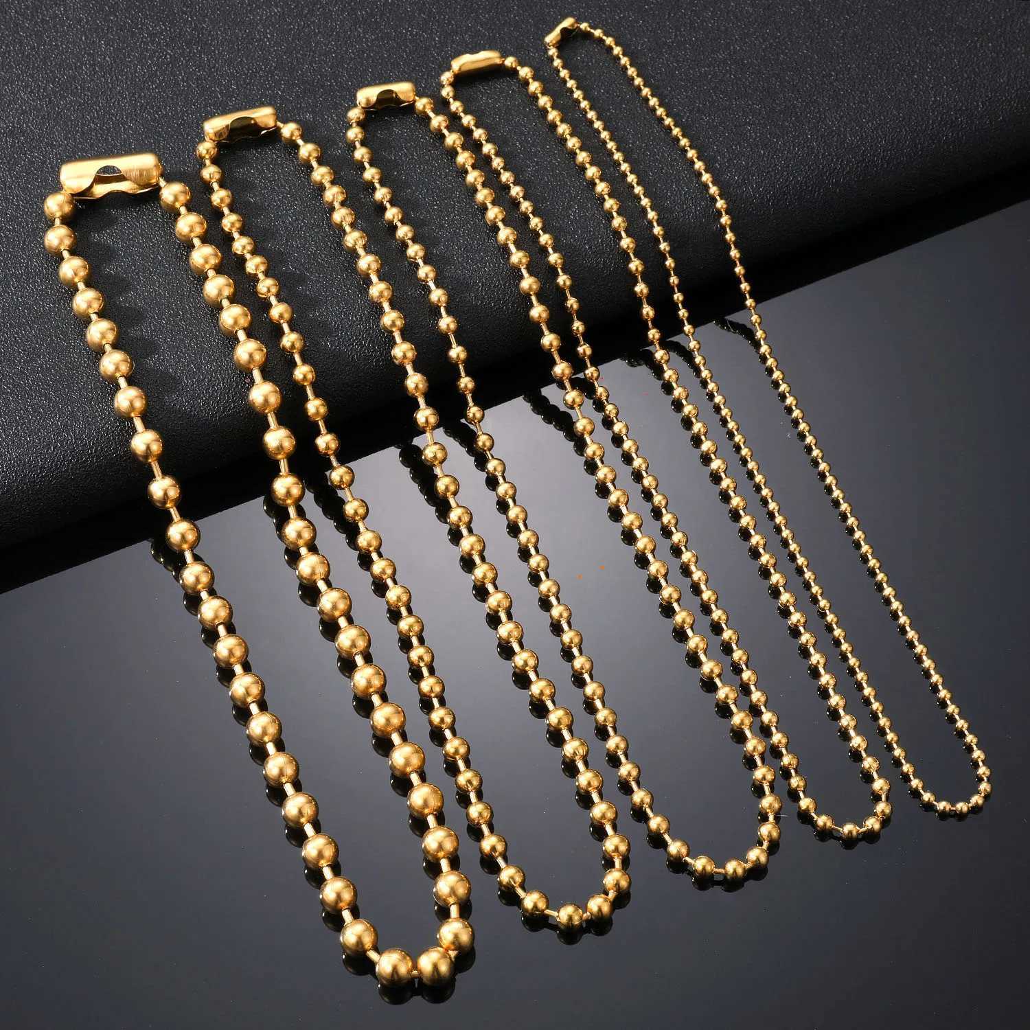 3/6/8mm Stainless Steel Ball Bead Necklaces For Wen Men Gold/Silver Color Metal Bead Chain Choker For Jewelry Making X250516