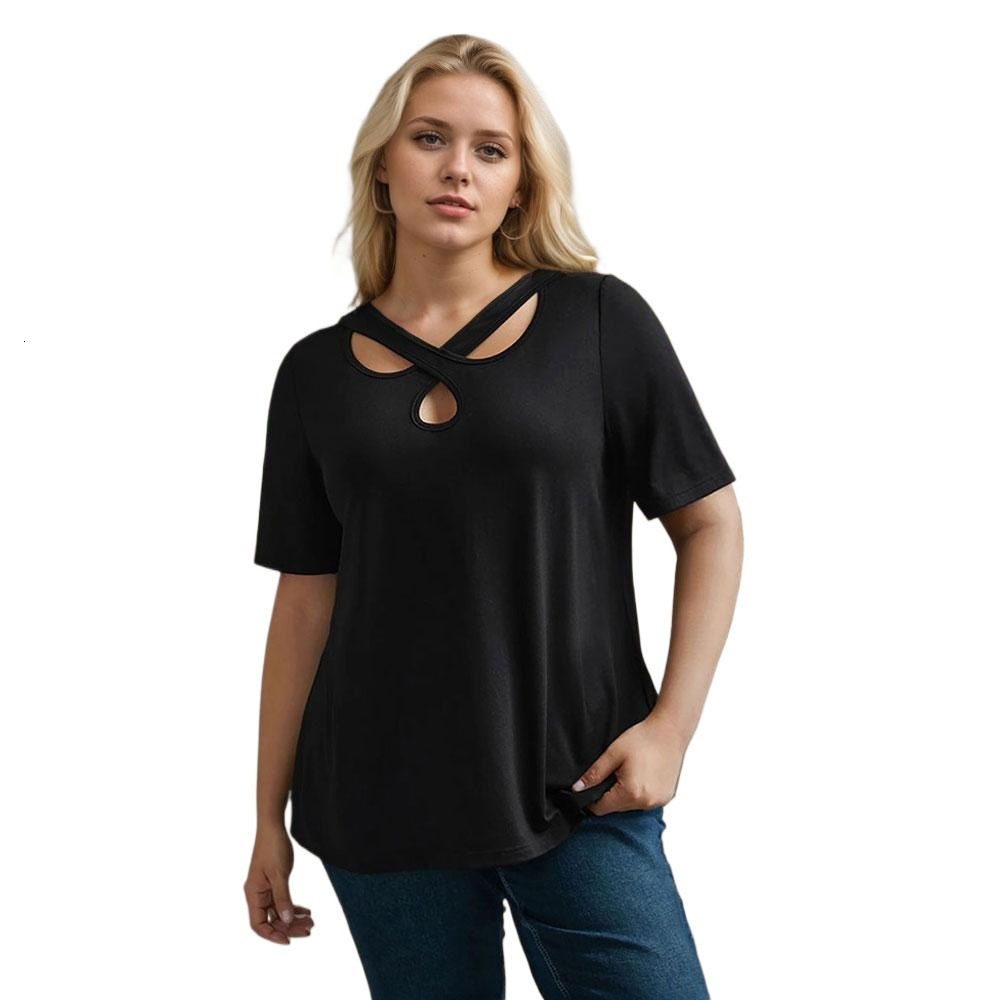 2025basic Plus Size Womens Clothing Simple and Elegant Style T-shirt for Spring and Summer New Style Loose Meat Cover Top