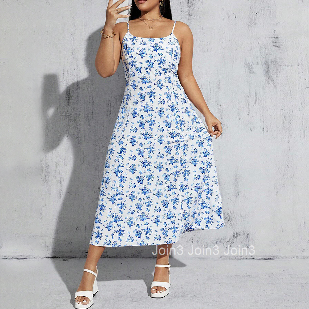 Large Size Womens Fresh Style Collarless Dress Summer New High Waisted Pullover A-line Suspender Dress