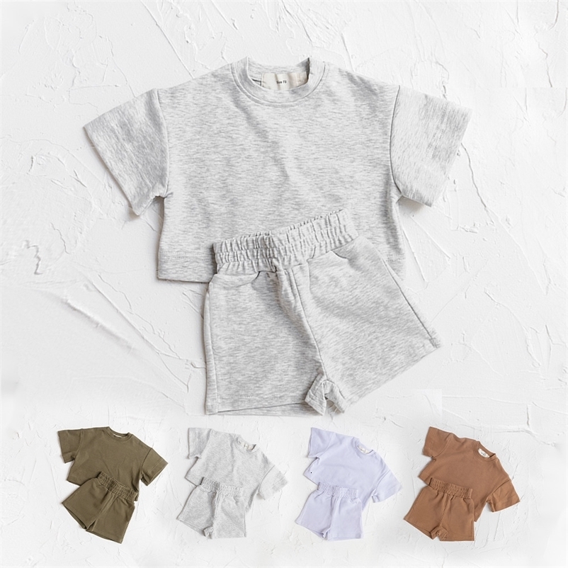 2pcs Kids Basic Tracksuits Summer Solid Baby Boy Sport Outfits Children Clothes Sets T-Shirt Shorts Set for Toddler Girls 250515