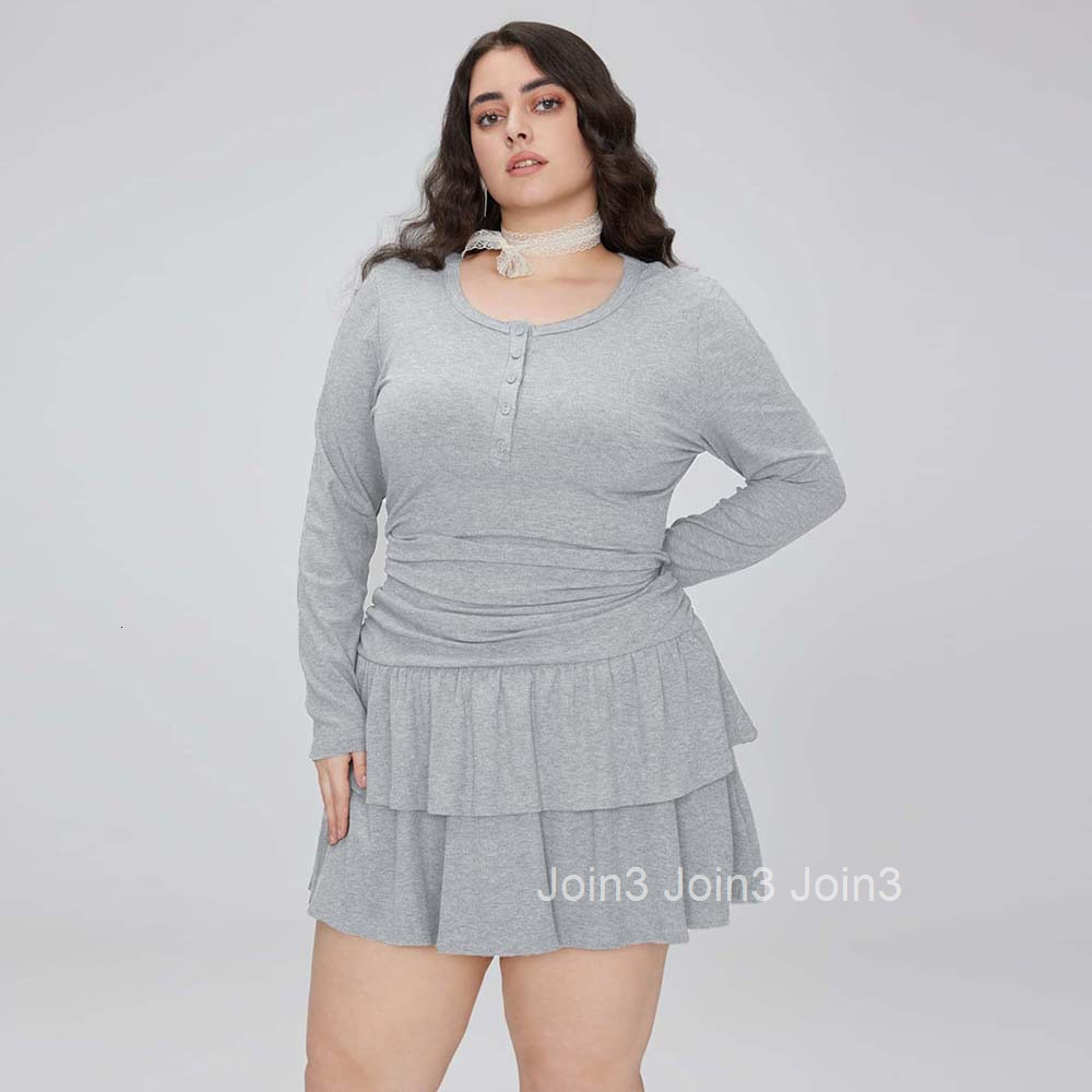 Autumn and Winter New Plus Size Womens Round Neck Dress Simple Long Sleeved A-line Short Skirt