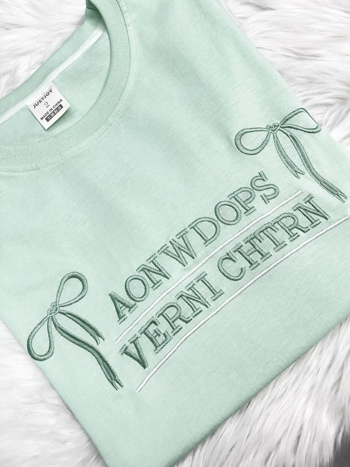 Y2k Letter Bow Embroidery Mint Green Womens Tshirt Plus Size 3D Bows Korean Sweet Top 2024 Summer Fashion Chic Lady Tee 250514