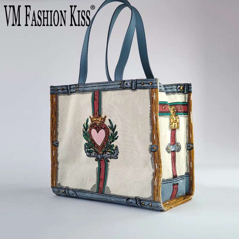 VM FASHION KISS Women Print Shopping Shoulder Tote Bag Canvas Puppy Handbag Large Capacity Cute Cartoon Totes