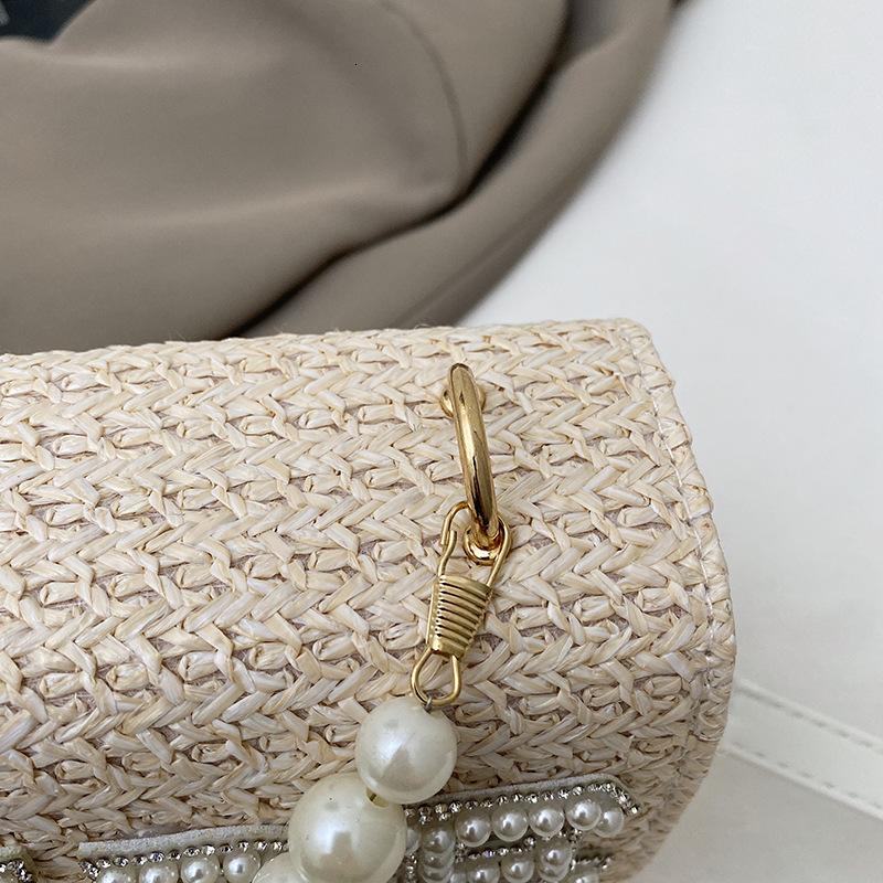 2025S Designer Letter Bridal Women Wallet Crossbody Wedding Gift Pearl Handbag Cover Woven Straw Bag