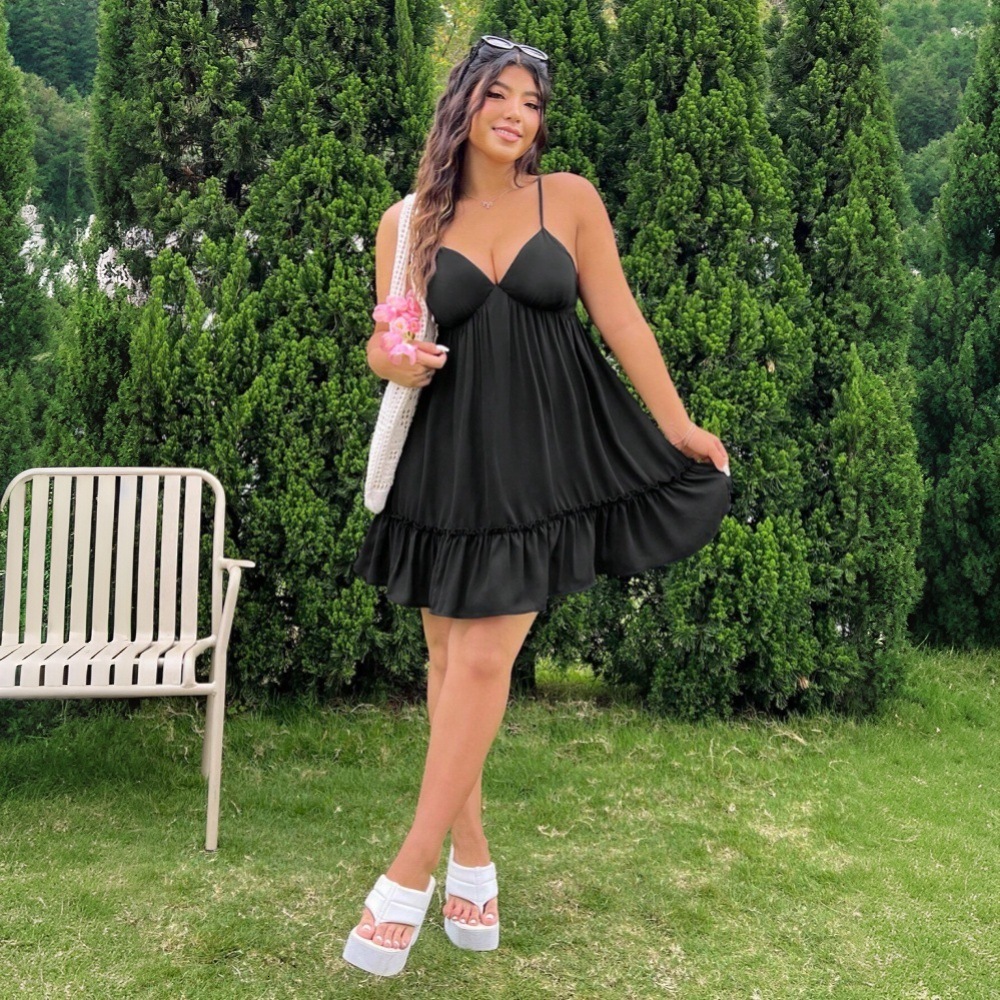 2025large Womens Sexy Strap Dress Spring/summer New High Waist Folded Middle Skirt