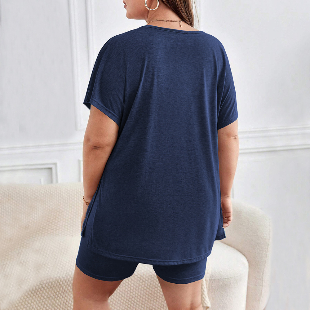 Simple Casual Style Plus Size Home Set Summer Comfortable Short Sleeved Shorts Two-piece Set