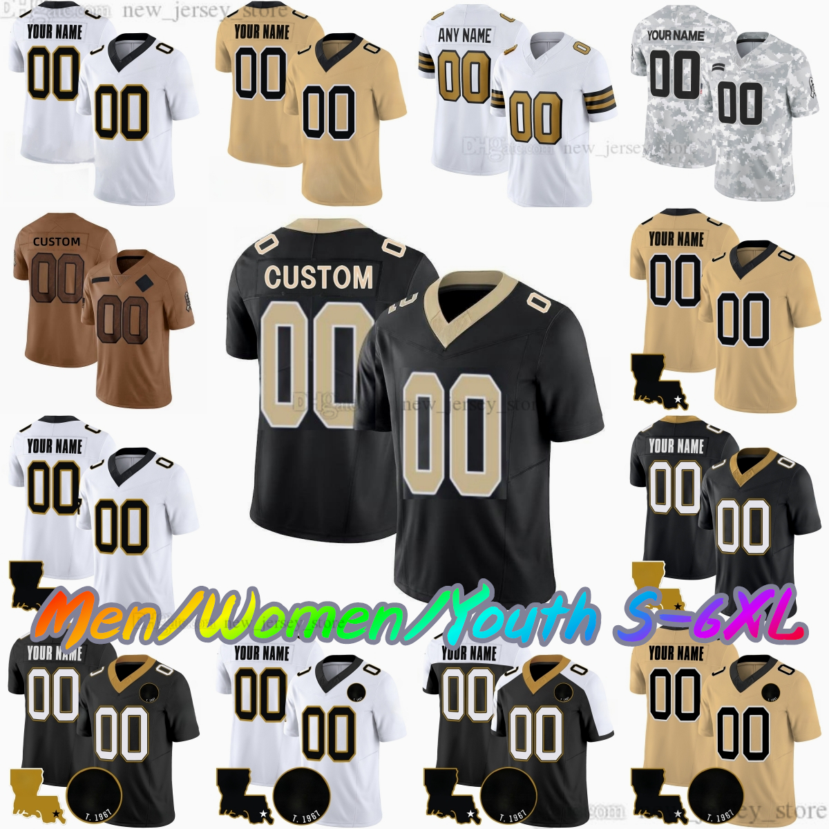 2025 Draft DIY Custom S-6XL 71 KelvinBanks Jr. Football Jersey 4 DerekCarr 41 AlvinKamara 7 TaysomHill 12 ChrisOlave 32 TyrannMathieu Stitched jerseys