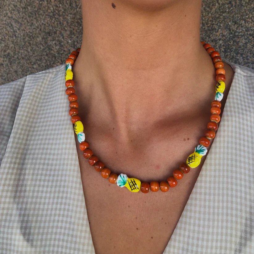 Colorful Glazed Fish Pendant Necklace Glass Beads Necklace Cute Marine Animal Jewelry Summer Gift Womens Fashion Necklace 250115