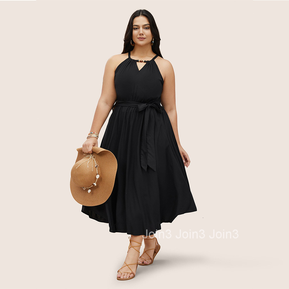 Plus Size Womens V-neck Sleeveless Camisole Dress for Summer Vacation Style Beach Dress