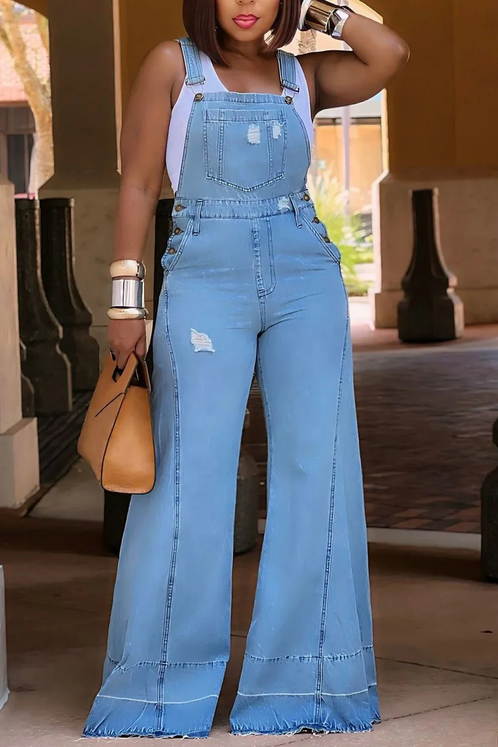 Streetwear Button Jean Jumpsuits for Women Clothing Adjustable Strap Wide leg Pants Denim Rompers One Piece Overalls Plus Size 250515