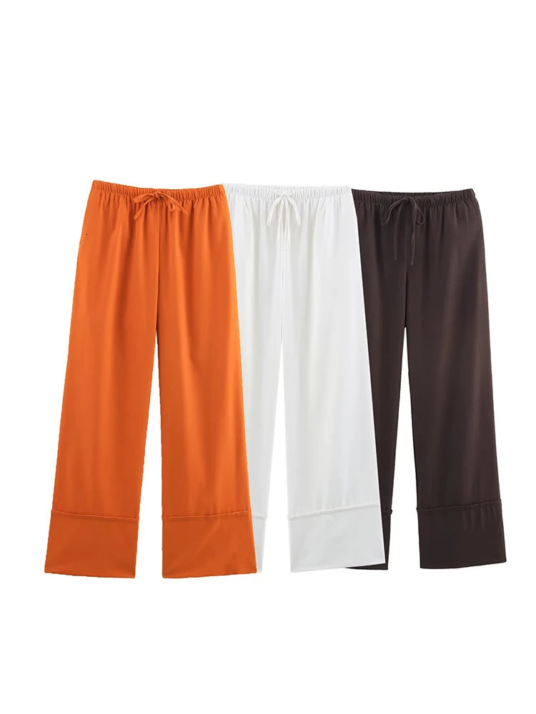 ZAJIA 2025 womens wear European and American French fashion linen n wideleg midwaist casual pants 250506