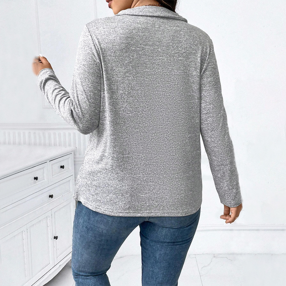 Autumn/winter Plus Size Womens Casual Temperament Navy Collar Irregular Long Sleeved Design Top