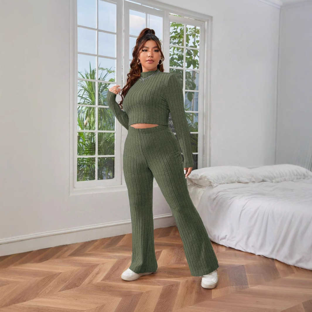 Large Size Womens Simple Commuting Home Fashion Set Autumn and Winter Solid Color Comfortable Slim Fit Two-piece Set
