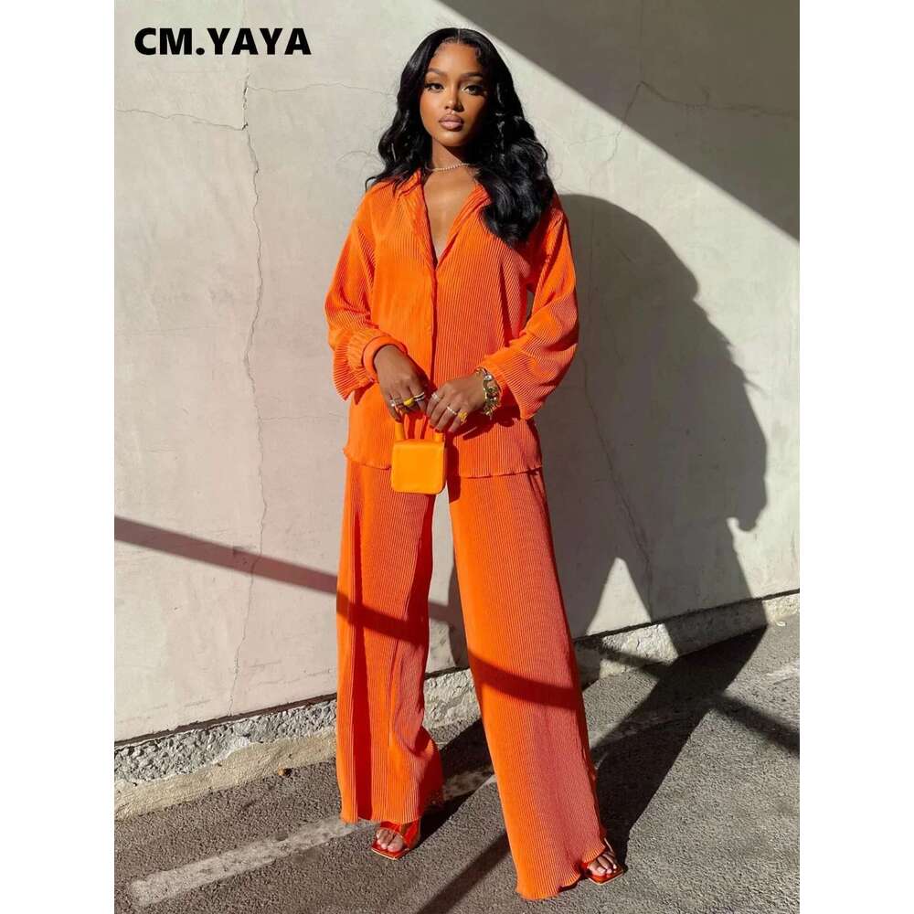 Street Women's Long Sleeve Shirt Tops and Wide Leg Pants Elegant Tracksuit Two Piece Set Sweatsuit Fiess Outfits