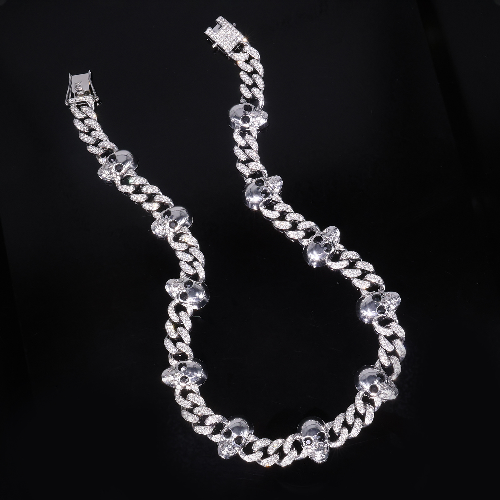 Trendy Gold and Silver Skull Diamond Cuban Link Chain Necklace for Men and Women - Hiphop Punk Style, Cool and Fashionable