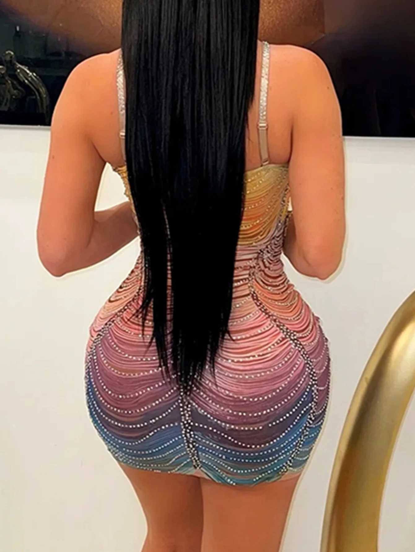 Sexy backless mini rhinestone summer dress women elegant luxury bodycon club birthday party dress short evening dresses vestidos M250516