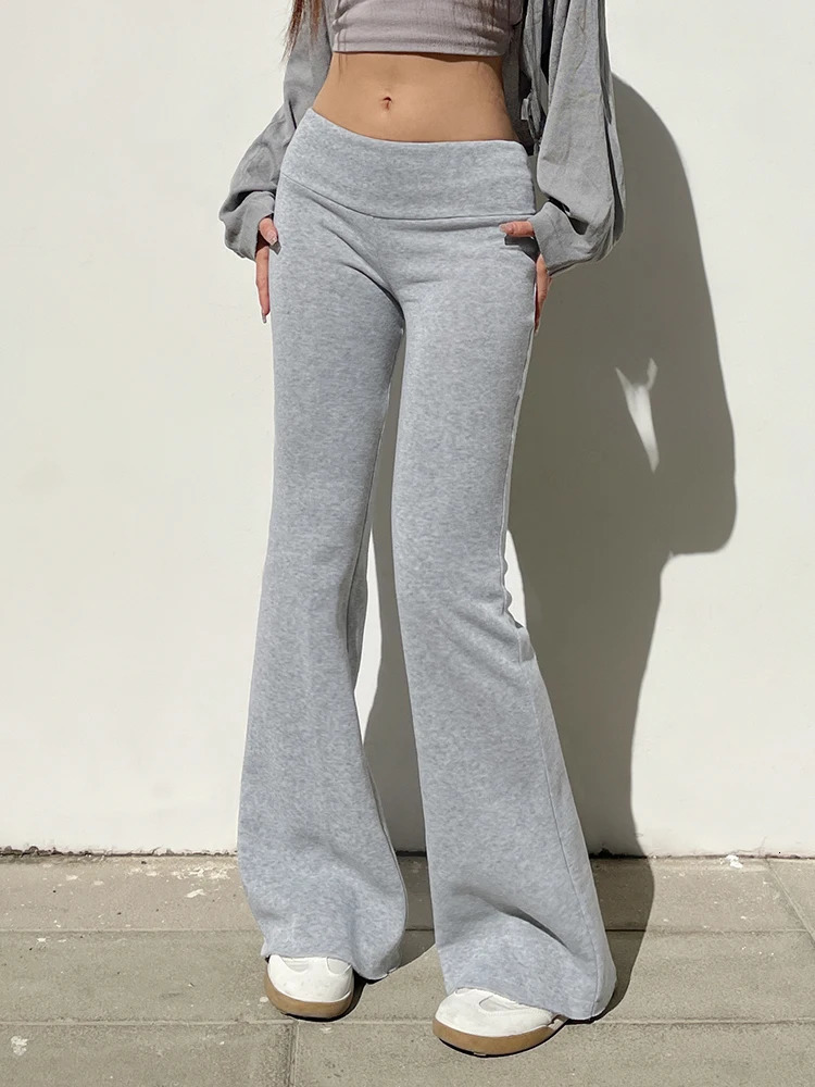 Sweetown Gray Slim Low Waist Casual Sweatpants For Women Black Solid Simple Basic Flared Pants Sports Jogging Trousers 250513Z