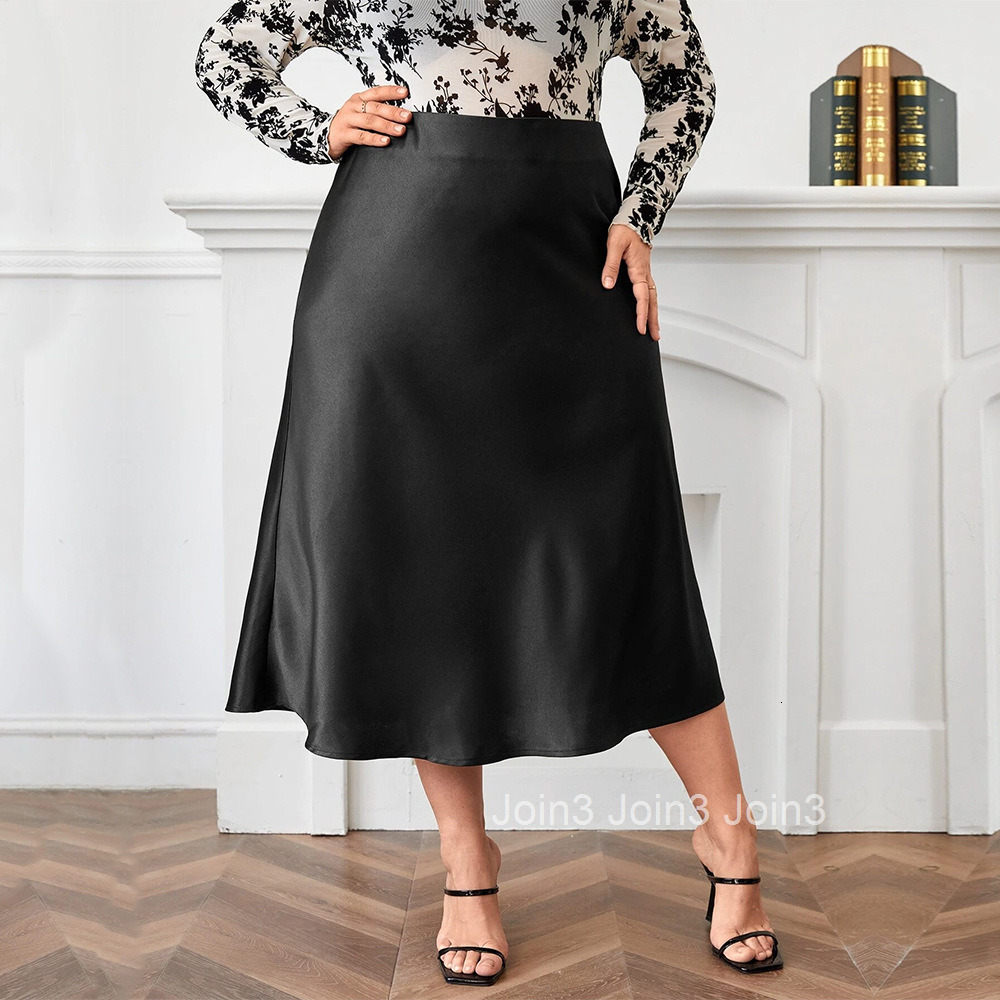 Large Size Womens High Waisted Zipper A-line Skirt Satin Complexion Ding Temperament Sexy Party Skirt