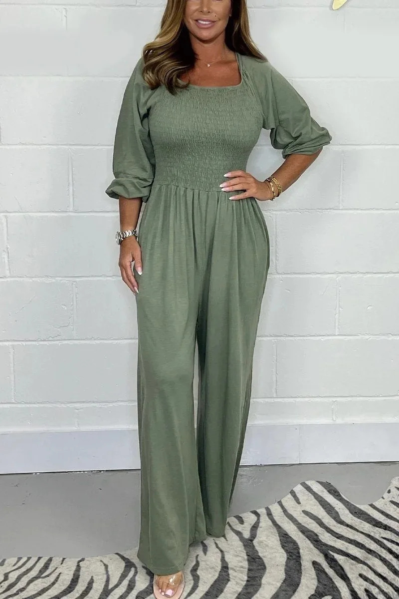 Plus size womens jumpsuit casual fashion solid color pile sleeve jumpsuit pants plus size womens clothing 250515