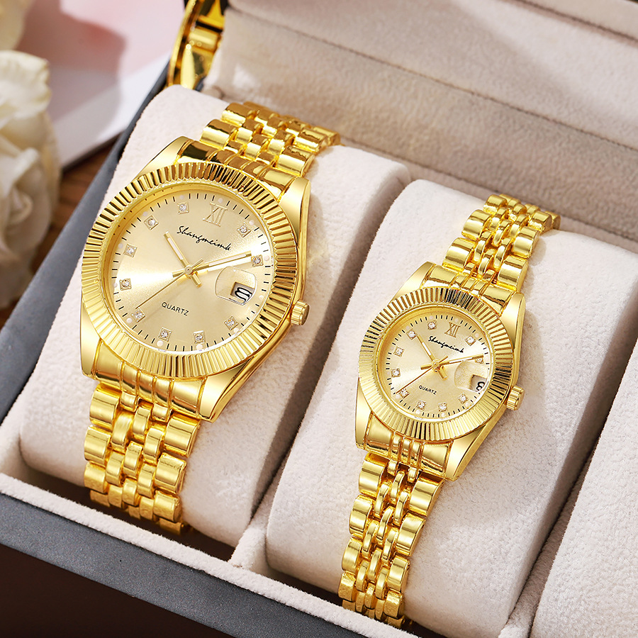 Business men's light Gold retro steel band quartz watch | Alloy versatile fashion model High-end temperament couple gift free shipping