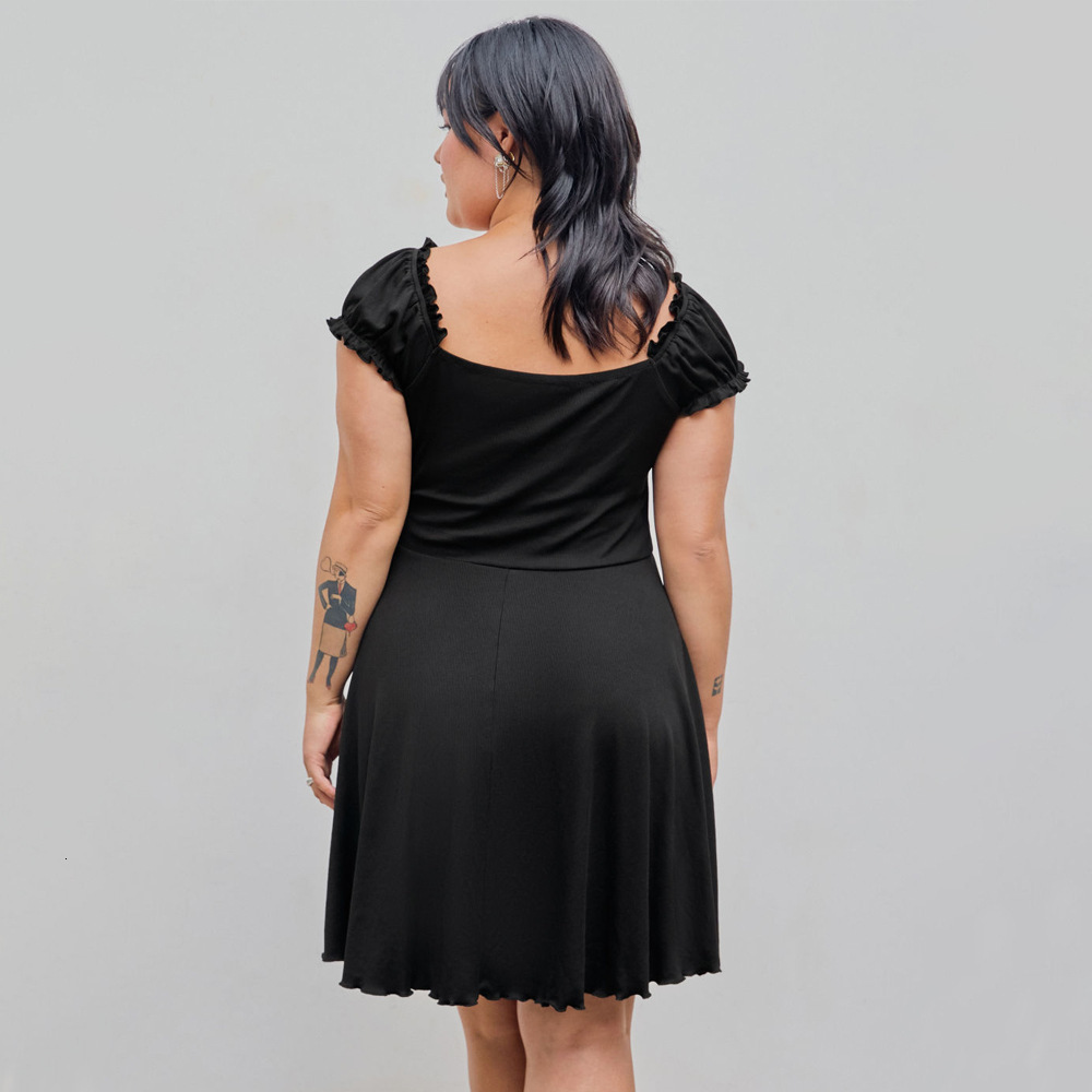 Plus Size Womens Dress with Waist Cinching and Slimming Cover Sleeves A-line Skirt Short Skirt Dress