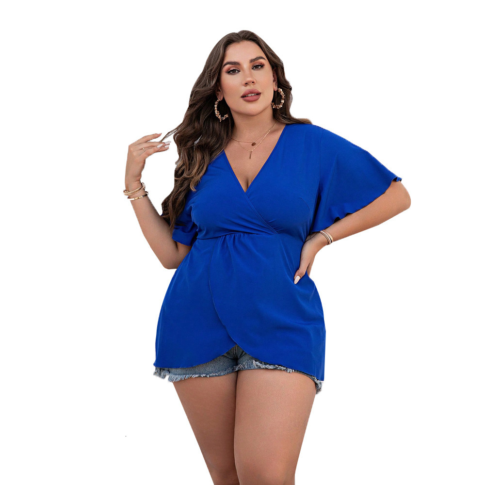 Plus Size Womens Versatile Simple Casual T-shirt Summer Short Sleeved Womens Shirt Top