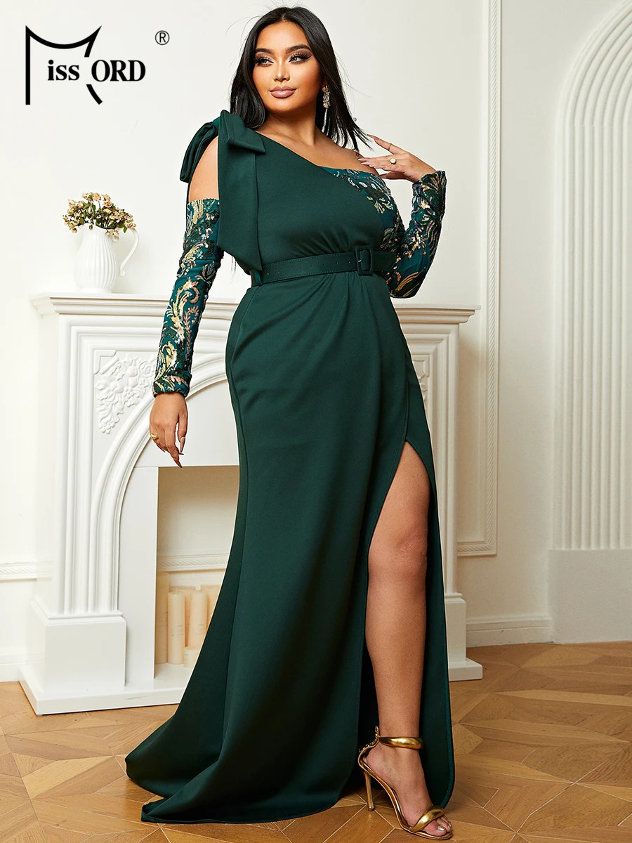 Missord Plus Size Strapless Colorblock Emerald Green Gown Evening Dress Formal Occasion Dresses 250515