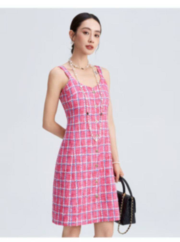 Chan 2025 new pink dress summer dress designer clothes women plaid dress party dress high quality vest dress designer dress women tweed dress dresses for women