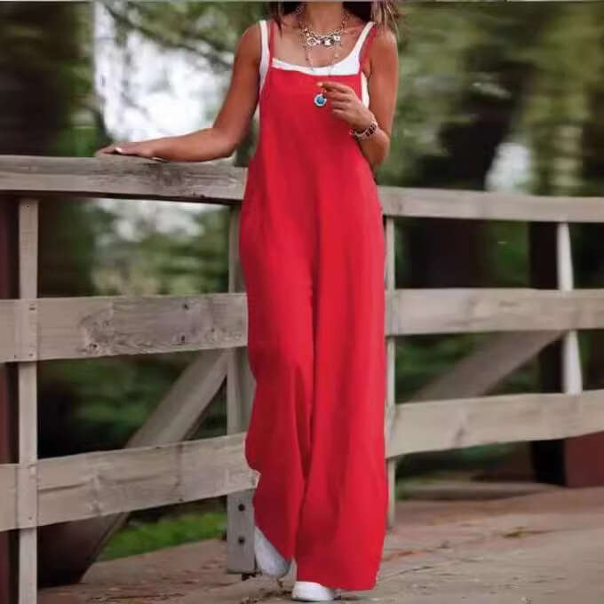 Wide Leg Jumpsuit Women S Clothing Summer New Item Solid Color Women S Casual Pocket Suspender Jumpsuit Overalls