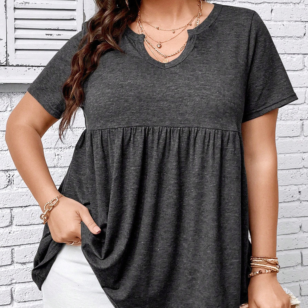Plus Size Womens Loose Fit Slimming and Meat Blocking T-shirt Summer Casual Minimalist Top