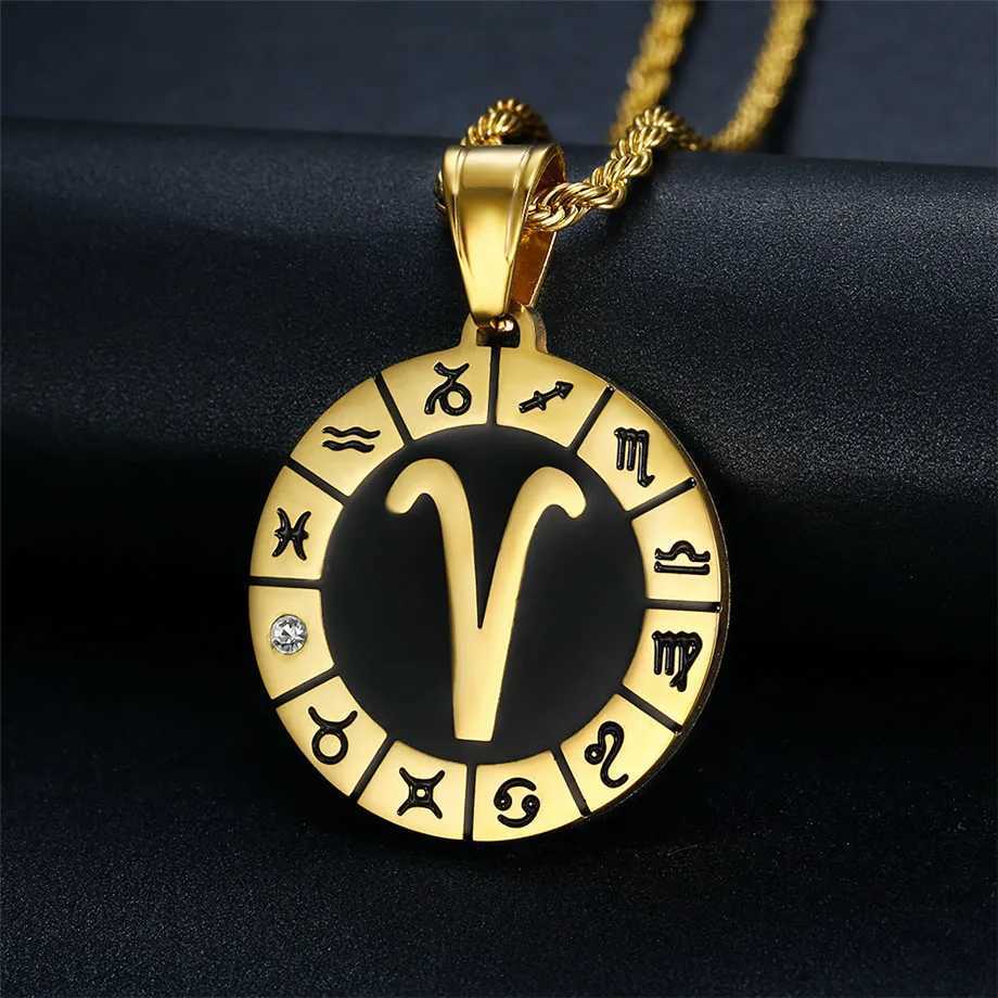 Leo 12 Constellations Necklace Birthday Gifts Gold Color Stainless Steel Amet Pendant Zodiac Sign Jewelry Necklace Dropsing X250516