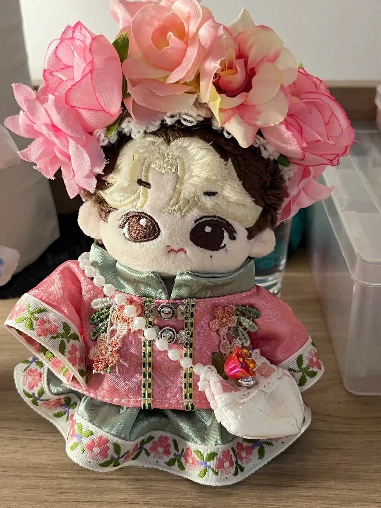 17cm Labubu Clothes Suit Chinese Sle Hanfu Flower Headwear Ancient Clothing Toys For 1/8 1/12 BJD 10cm Cotton Doll Gift Free shipping