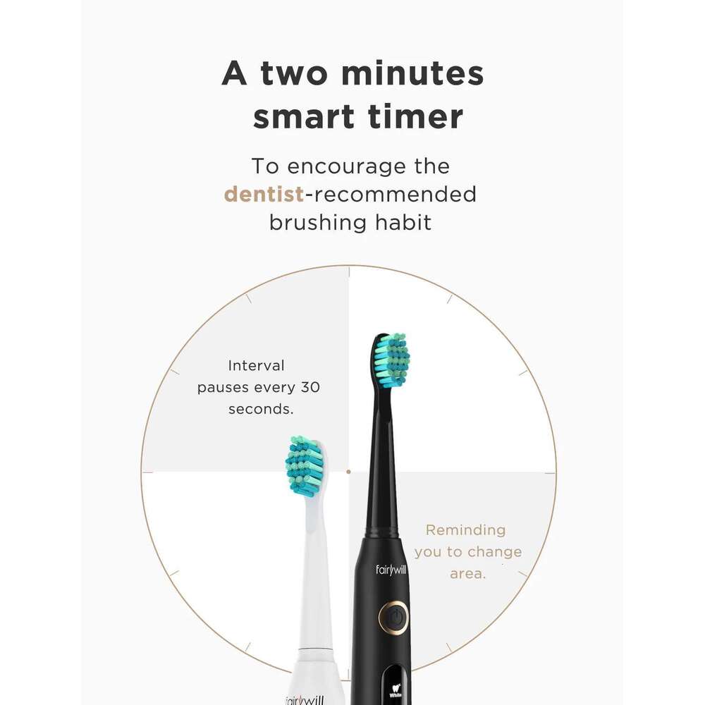 Fairywill Sonic Electric Toothbrush FW-507 set USB Charge Toothbrushes case for Adult with tooth brush Heads 5 Mode Smart Time