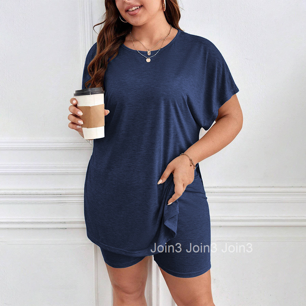 Simple Casual Style Plus Size Home Set Summer Comfortable Short Sleeved Shorts Two-piece Set