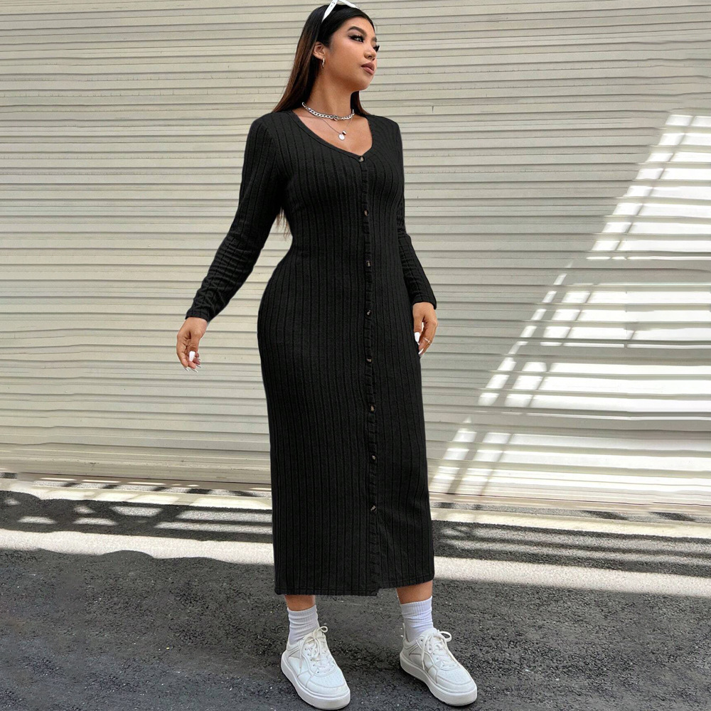 Large Size Womens Simple Casual Style Dress Autumn and Winter Slim Fit Design One-step Long Skirt