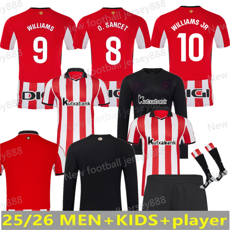NEW 25 26 camiseta de Bilbao Soccer Jerseys GURUZETA BERENGUER MUNIAIN Athletic WILLIAMS JR Football shirt GARCIA VILLALIBRE Athletic Bilbao Sancet KID kit