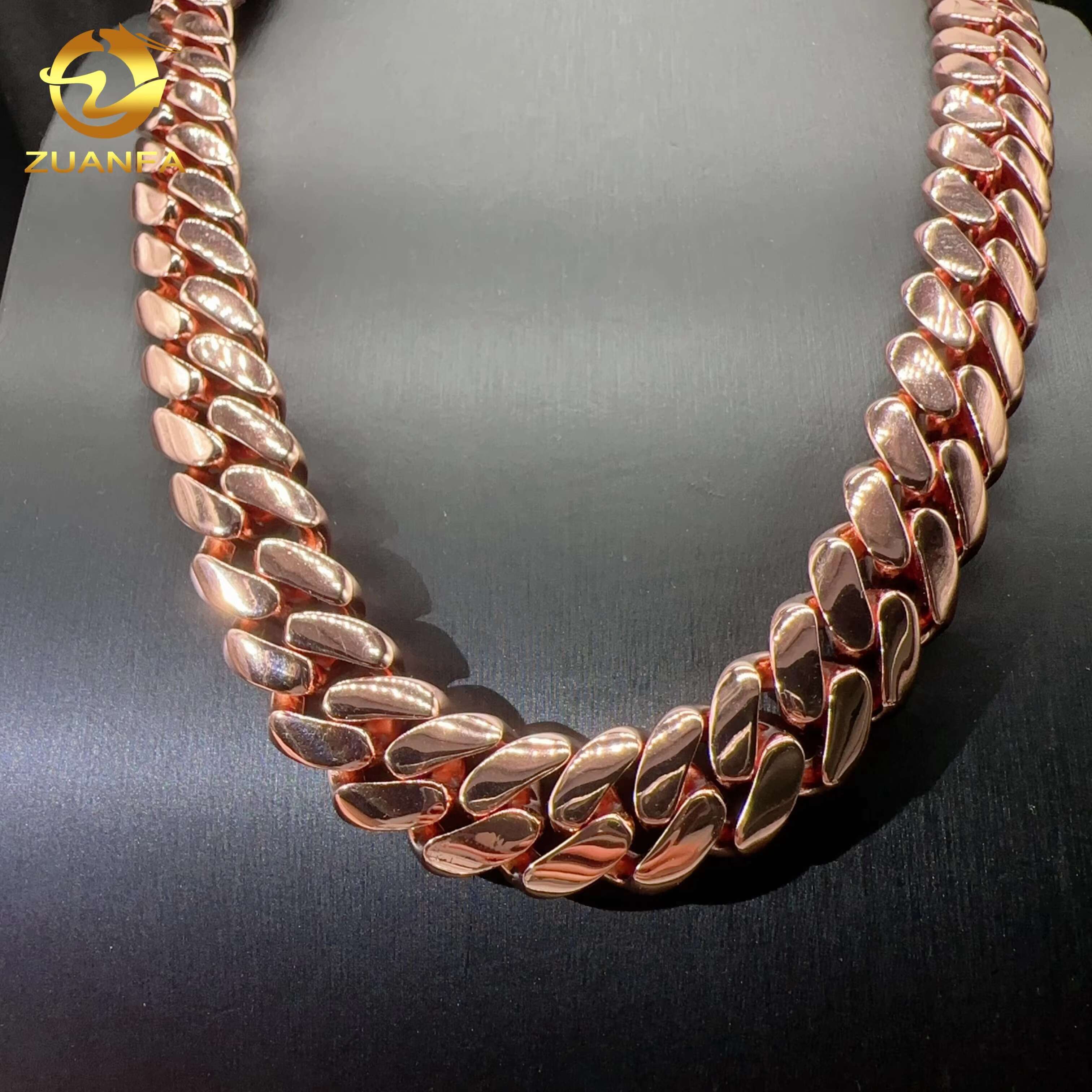 16MM Width Sterling Sier VVS Moissanite Dia Lock Hip Hop Real Gold Plated Plain Cuban Link Chain