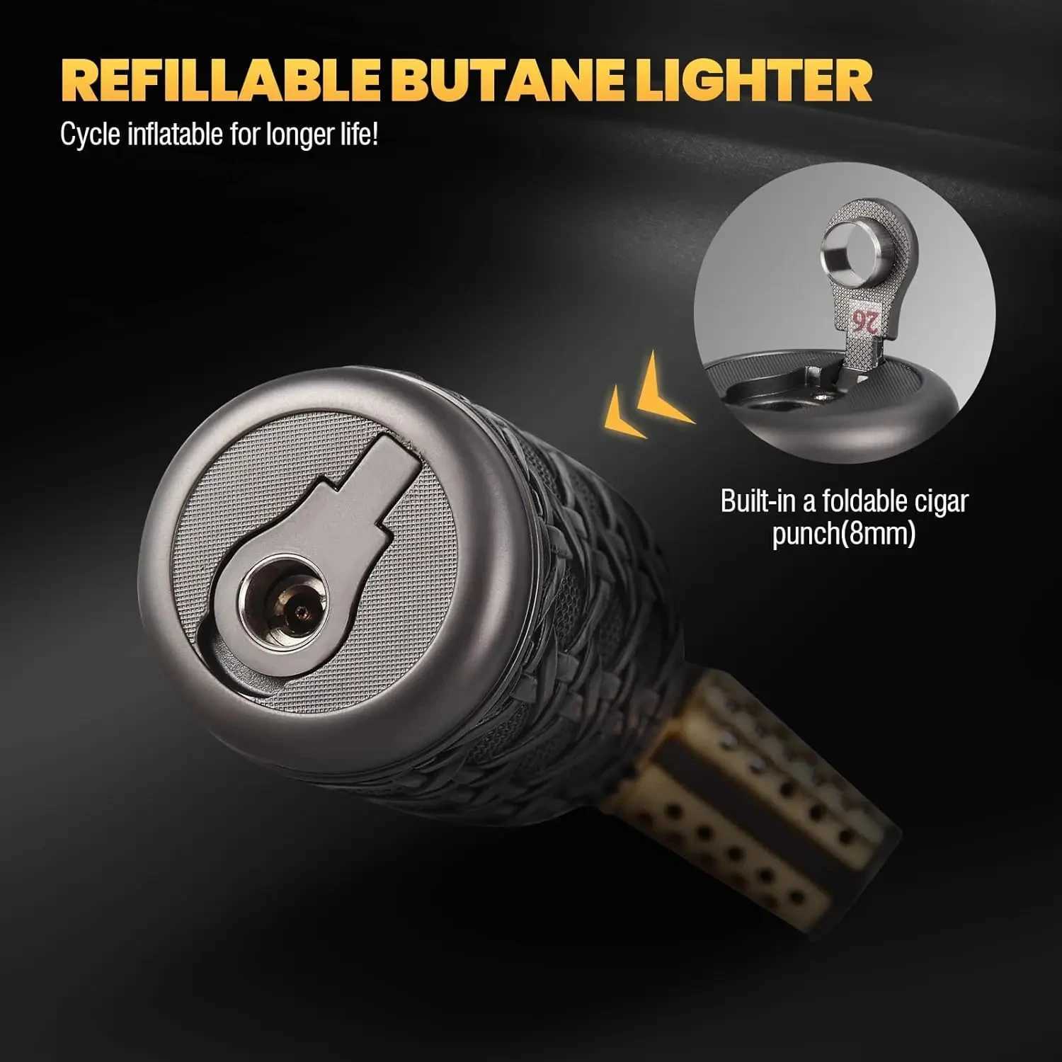 JOBON Adjustable Refillable Torch Lighter Blue Jet Turbo Flame BBQ Cooking Lighter Vintage Cigar Antique Fixed Flame Safety LockT250516
