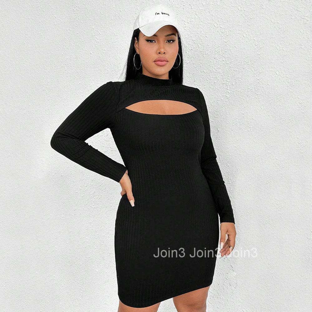 Large Size Womens Autumn and Winter New Slim Fit Sexy Temperament Long Sleeved Hip Hugging Dress