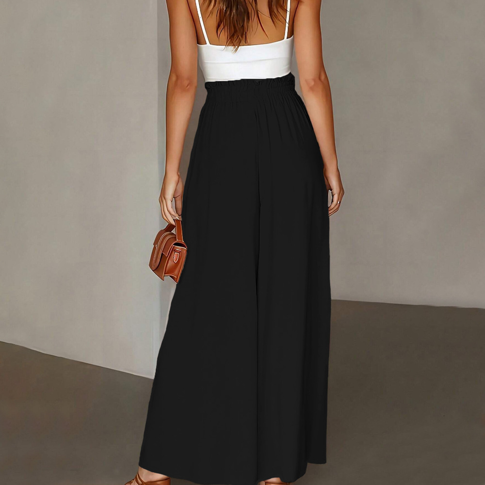 Large Womens Clothing with Simple Design and Wide Leg Pants Summer New High Waisted Slightly Flared Casual Pants for Women