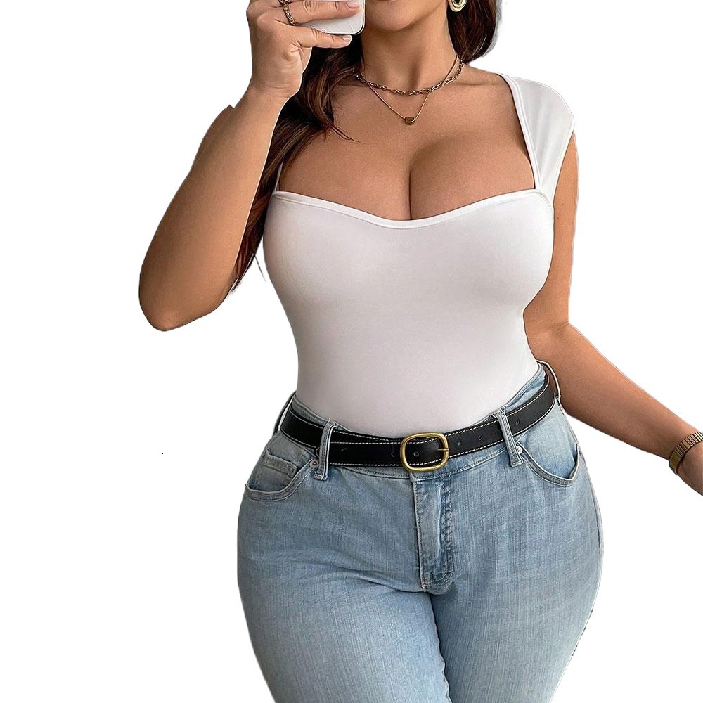 Plus Size Womens Simple and Sexy Style Vest Summer Tight Fitting and Slimming Sleeveless Top