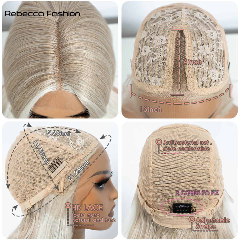 Rebecca Fashion Synthetic Straight Ombre Blonde 20 Inch Brown Lace Front Wig For Women Heat Resistant Wig Cosplay Wigs