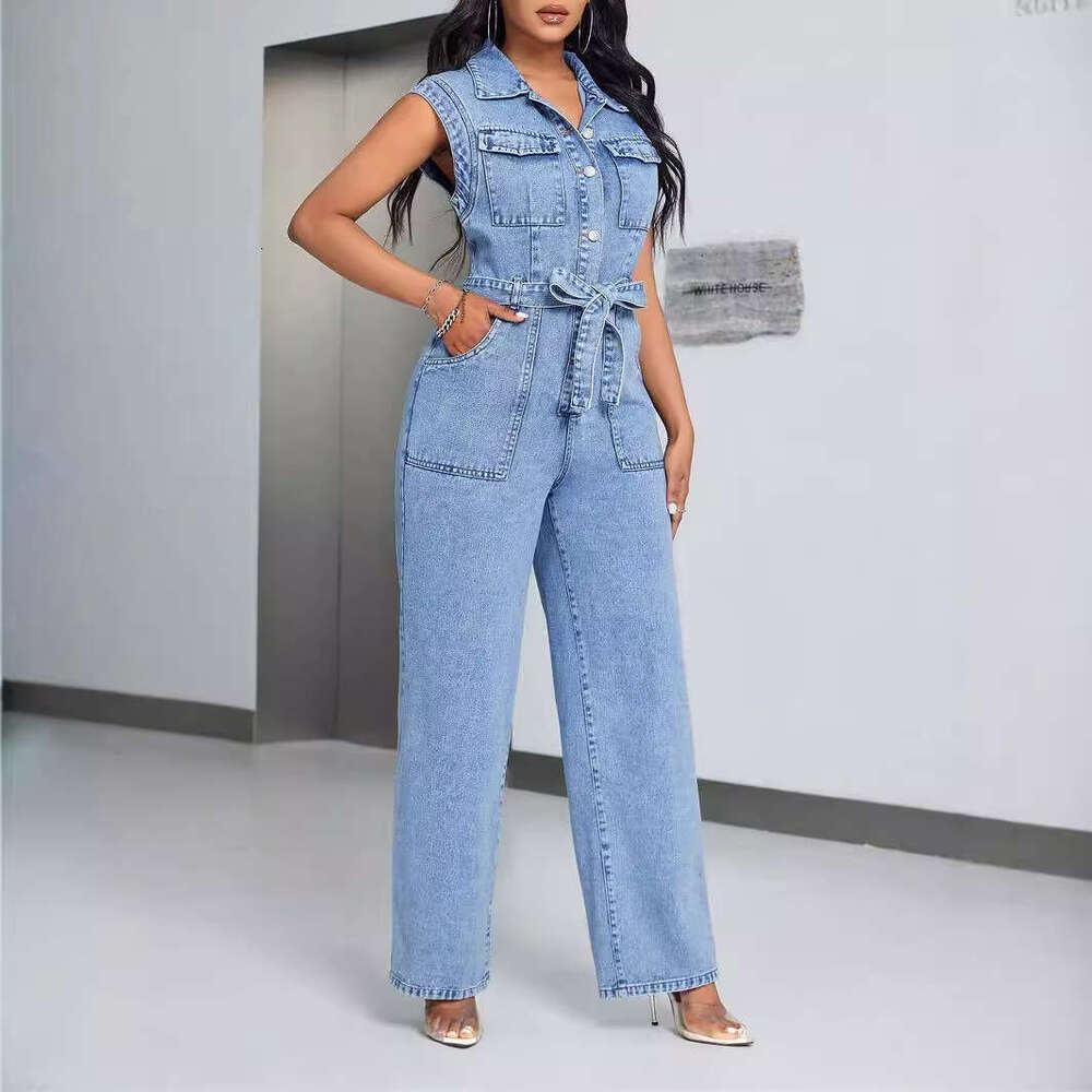 Wide Leg Jumpsuit Fashion Cowboy Women S Sleeveless Casual Jumpsuit Pants Jeans